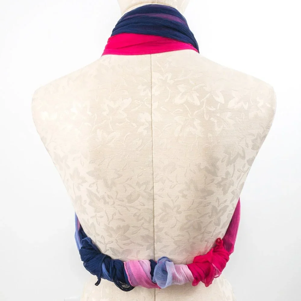 Vintage Silk Tie Dye Ombre Print Sheer Scarf Pink
